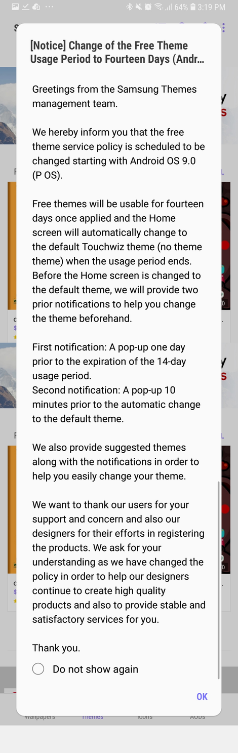 Here’s a screenshot of Samsung’s new policy change.